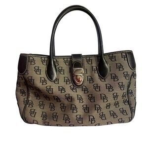 Dooney Bourke Small Double Handle Tote Signature DB Monogram Canvas Leather Trim